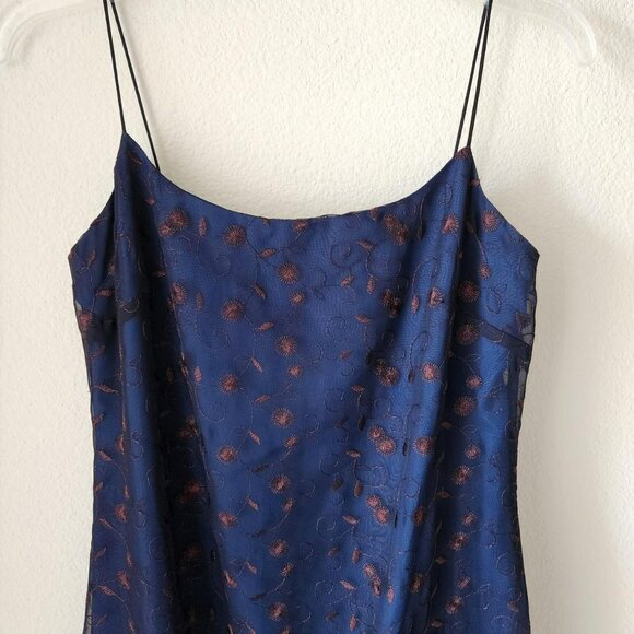Rampage y2k dress Sz 5 navy with brown flower embroidery special occasion - Picture 2 of 8